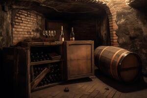 vin i gammal källare. ai genererad foto
