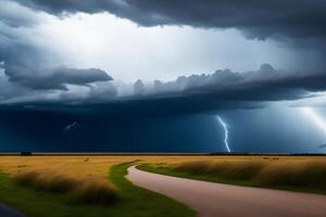 en åskväder är kommande i de fält av söder afrika. de storm är kommande. ai genererad foto