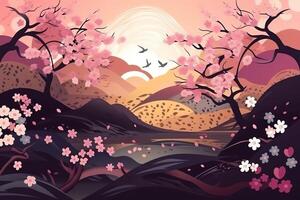 körsbär blomma abstrakt bakgrund i japan. ai genererad foto