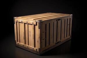 frakt behållare. stor trä- låda för transport eller leverans. ai genererad foto