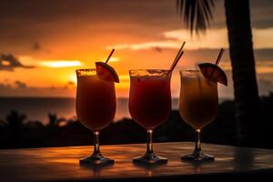 tropisk cocktails på solnedgång. ai genererad foto