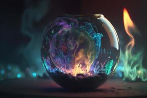 magi cristal boll med mysterium rök effekter av olika färger. neuralt nätverk genererad konst foto