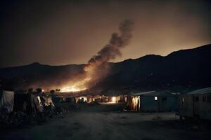 tält i lebanese bergen för de hemlös flyktingar och beduiner. neuralt nätverk ai genererad foto