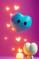 lampor med lysande hjärtan, bakgrund för valentine kärlek med karaktär tecknad serie foto