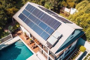 smart hus, de tak av de hus från sol- paneler. generativ ai foto