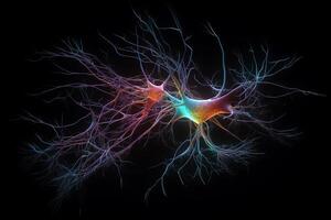 3d återges nervcell nätverk på svart bakgrund. ai genererad foto