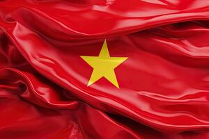 gul stjärna och röd bakgrund, vinka de nationell flagga av vietnam, vinkade en i hög grad detaljerad närbild. ai genererad foto