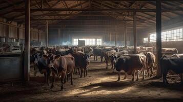 nötkött nötkreatur jordbruk och stor grupp av kor , genererad ai bild foto