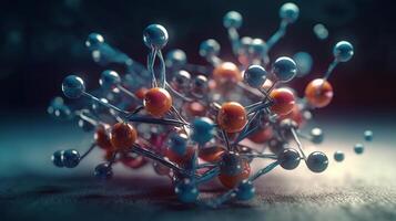 vetenskap bakgrund med molekyl eller atom, genererad ai bild foto