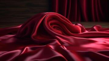 realistisk satin silke i röd Färg, ai genererad bild foto