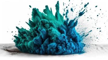 blå cyan holi måla Färg pulver festival explosion, ai genererad bild foto