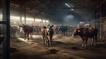 nötkött nötkreatur jordbruk och stor grupp av kor , genererad ai bild foto