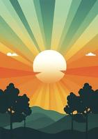 årgång Sol retro bakgrund. trendig med ljus färger perfekt för affisch, tapet, baner och bakgrund, soluppgång med Sol strålar, generera ai foto