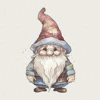 gnome vattenfärg, klistermärke, glad, dämpad Färg, retro, kontur, vit bakgrund, generat ai foto