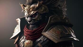 samuraj lejon krigare, digital konst illustration, generativ ai foto