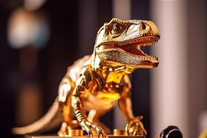 gyllene t Rex dinosaurie metall robot, generativ ai genererad teknologi foto