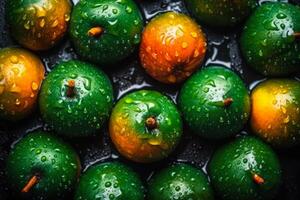 bakgrund färsk grön orange avokado med droppar vatten generativ ai foto