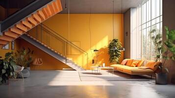modern interiör hus med ljus levande rum. generativ ai foto