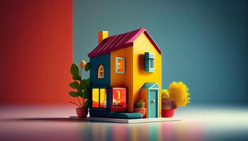 miniatyr- hus modell, små leksak Hem. fast egendom försäljning, verklig egendom, investering, inteckning begrepp. generativ ai foto