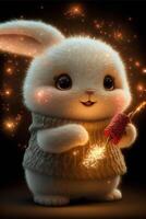 stänga upp av en kanin bär en Tröja. generativ ai. foto