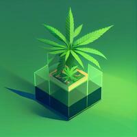 växt i en glas behållare på en grön yta. generativ ai. foto