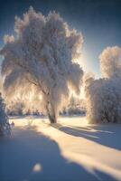 grupp av träd den där är stående i de snö. generativ ai. foto