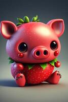 tecknad serie gris den där är innehav en jordgubbe. generativ ai. foto