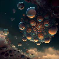 knippa av bubblor flytande i de luft. generativ ai. foto