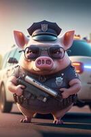 tecknad serie gris klädd som en polis officer. generativ ai. foto