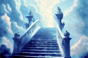 trappa ledande upp till en himmel fylld med moln. generativ ai. foto