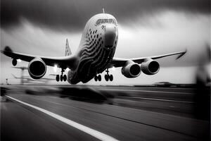 stor jetliner flygande genom en molnig himmel. generativ ai. foto