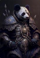 målning av en panda Björn klädd i rustning. generativ ai. foto