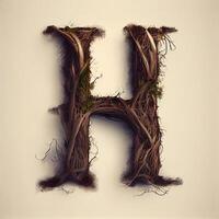de brev h är tillverkad av kvistar och vinstockar. generativ ai. foto