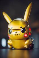 stänga upp av en leksak av en pikachu robot. generativ ai. foto