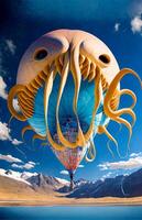 varm luft ballong i de form av ett bläckfisk. generativ ai. foto