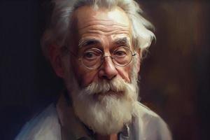 äldre man med grå hår och skägg, porträtt målad i vattenfärg på texturerad papper. digital vattenfärg målning foto