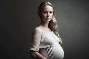 gravid kvinna, porträtt av en gravid kvinna i en klänning. generativ ai foto