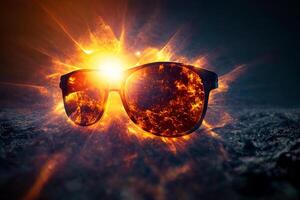 solglasögon mot de bakgrund av de Sol. sol- förmörkelse. generativ ai foto