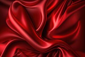 abstrakt bakgrund, röd satin silke tyg, lyxig elegant vågor, veck textur tyg. ai genererad. foto