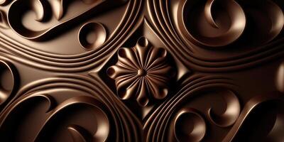 närbild av utsökt mörk choklad droppar, kaka och efterrätt. platt lägga mönster på en brun bakgrund. topp se. generativ ai foto