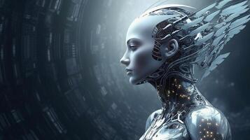 ai generativ cyborg på digital bakgrund representera artificiell intelligens. foto