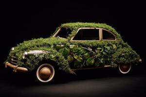 bil tillverkad av naturlig grön växter. eco vänlig transport. generativ ai foto