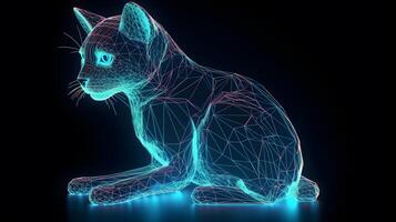 holografiska polygon 3d katt illustration generativ ai foto