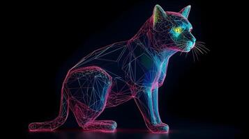 holografiska polygon 3d katt illustration generativ ai foto