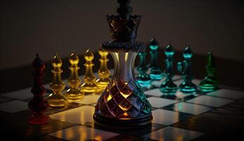 schack uppsättning på schack bräda, lyx schack spel Foto ,generativ ai