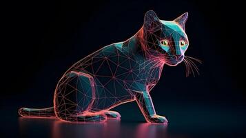 holografiska polygon 3d katt illustration generativ ai foto