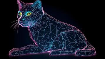 holografiska polygon 3d katt illustration generativ ai foto