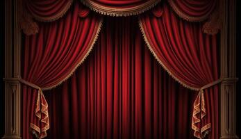 djärv och dramatisk röd teater gardiner. generativ ai foto