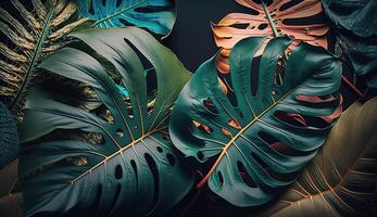 palmer i detalj, en närbild av frodig grön lövverk. generativ ai foto
