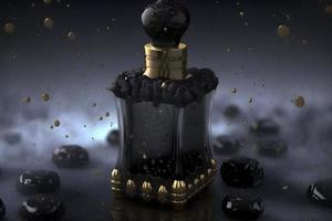 flaska av herr- parfym med svart satin tyg. neuralt nätverk genererad konst foto